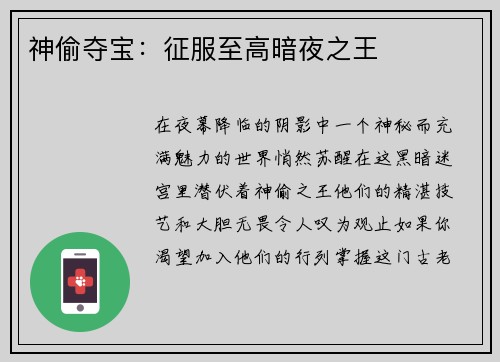 神偷夺宝:征服至高暗夜之王